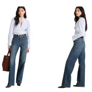 NWT Madewell Emmett Jeans Wide-Leg Full Length Patch Pocket Edition Dark Blue 31